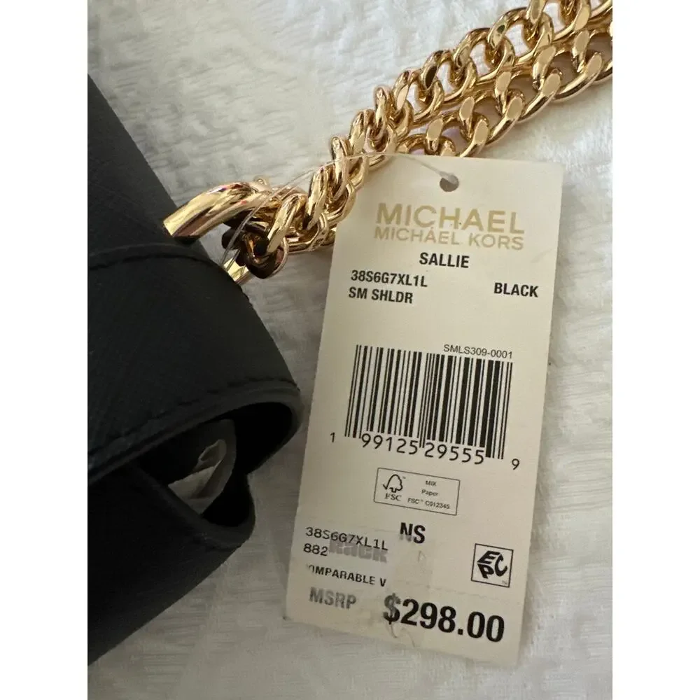 Michael Kors Sallie Crossbody Chain Strap Leather Small Black NWT